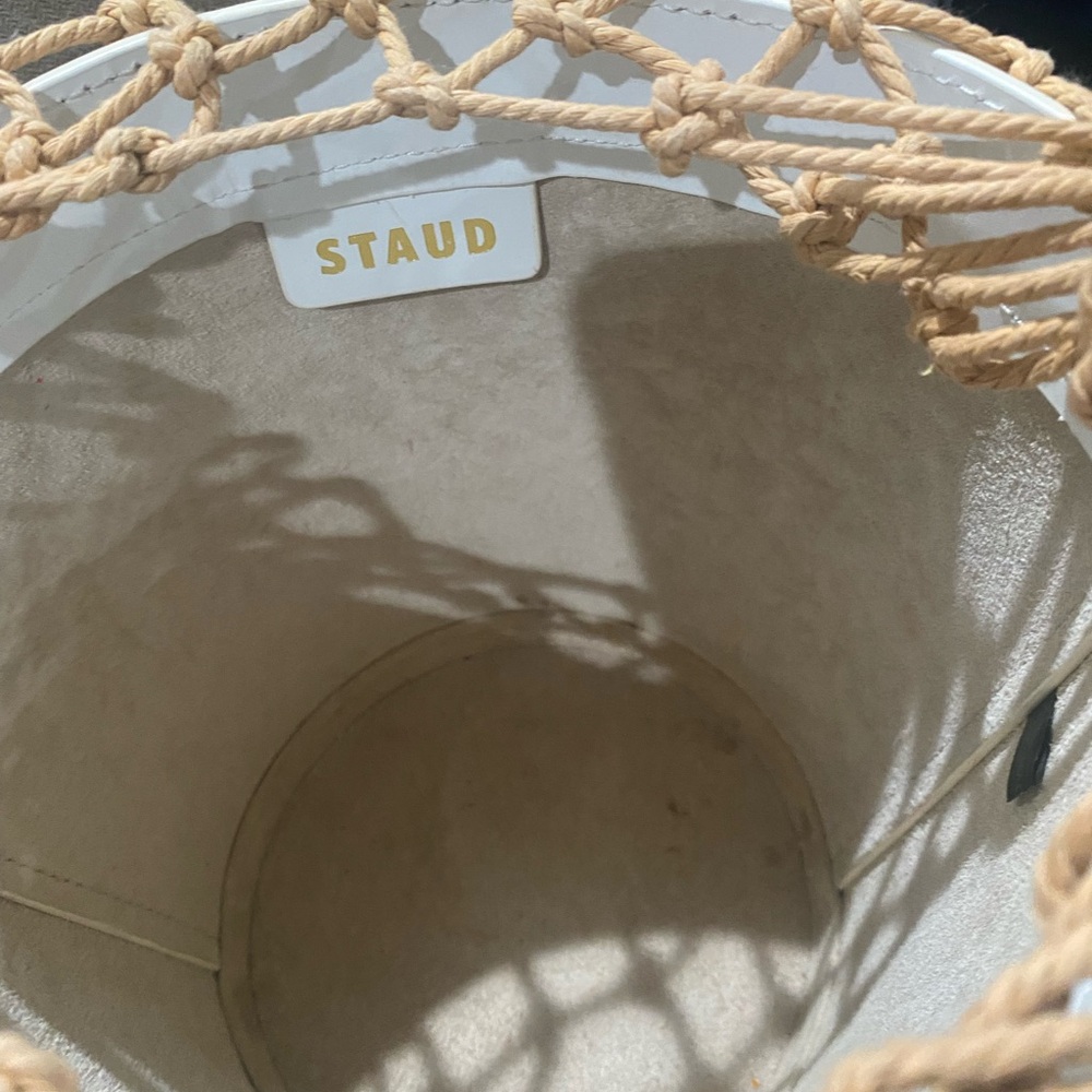 STAUD Cream and Tan Bucket Bag